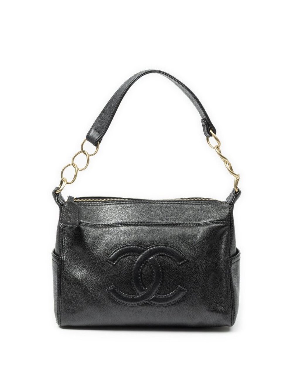Chanel Vintage CC Chain Hobo Black Grain Calfskin Leather